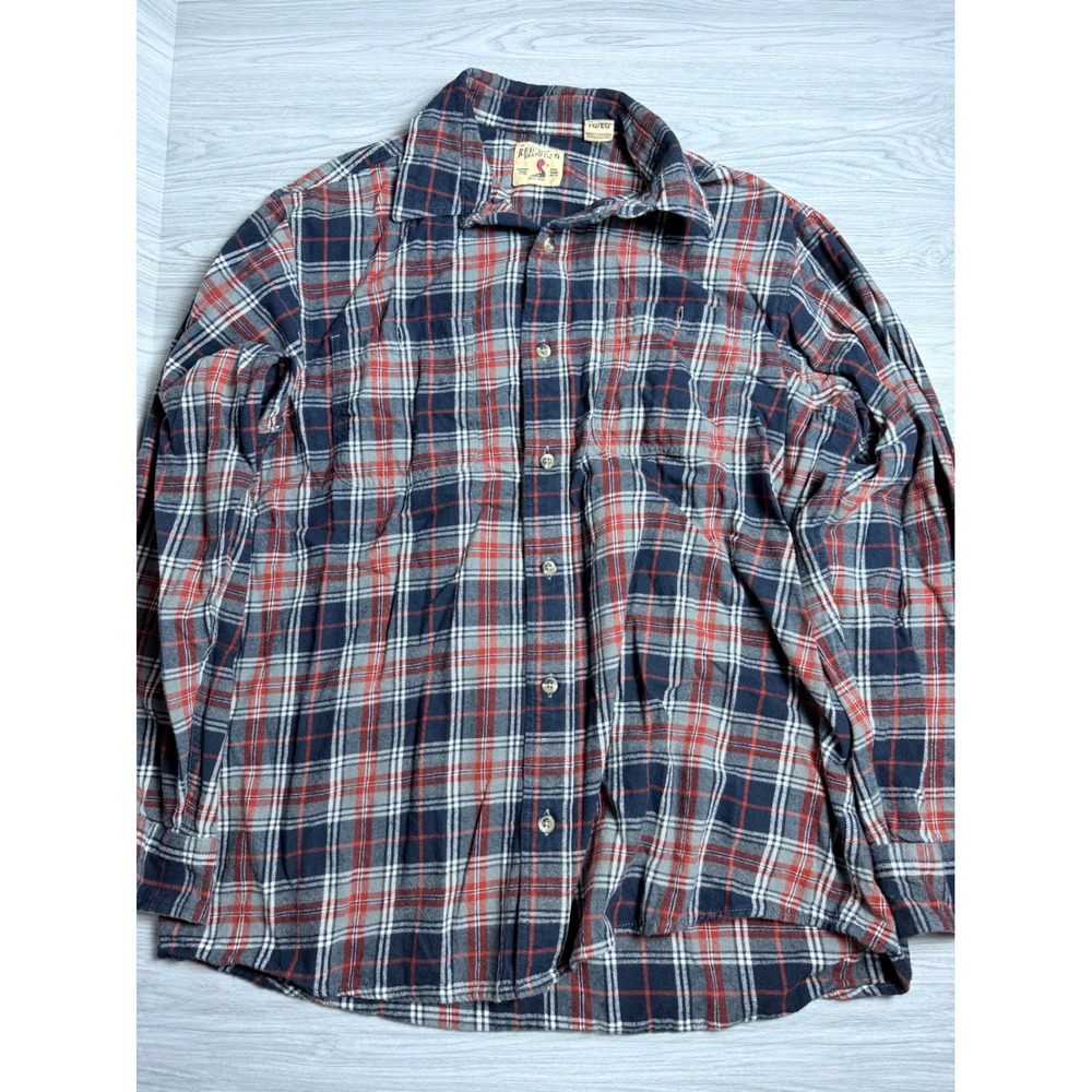 Red Head Brand Co Mens XL Flannel Shirt Plaid Long Sleeve Navy‎ Red Cotton